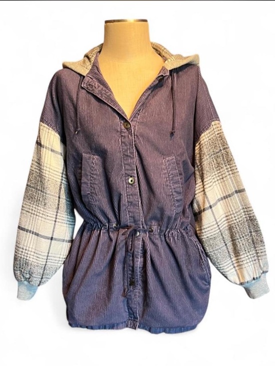 Braetan Jackets & Blazers - 💙Braetan Blue Corduroy Utility Jacket with Plaid Sleeves • Vintage